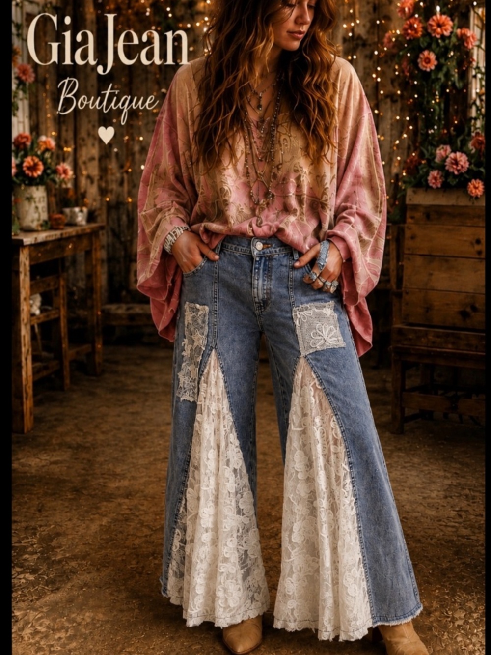 🎉 Blue Velvet “ SERENA 2 “ Blue Velvet LACE INSERT JEANS PANTS 62